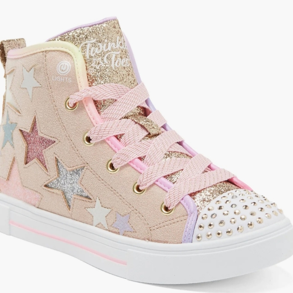 Twinkle Toes Skechers Hi Top Light Up sneakers STAR GLITZ Size 3